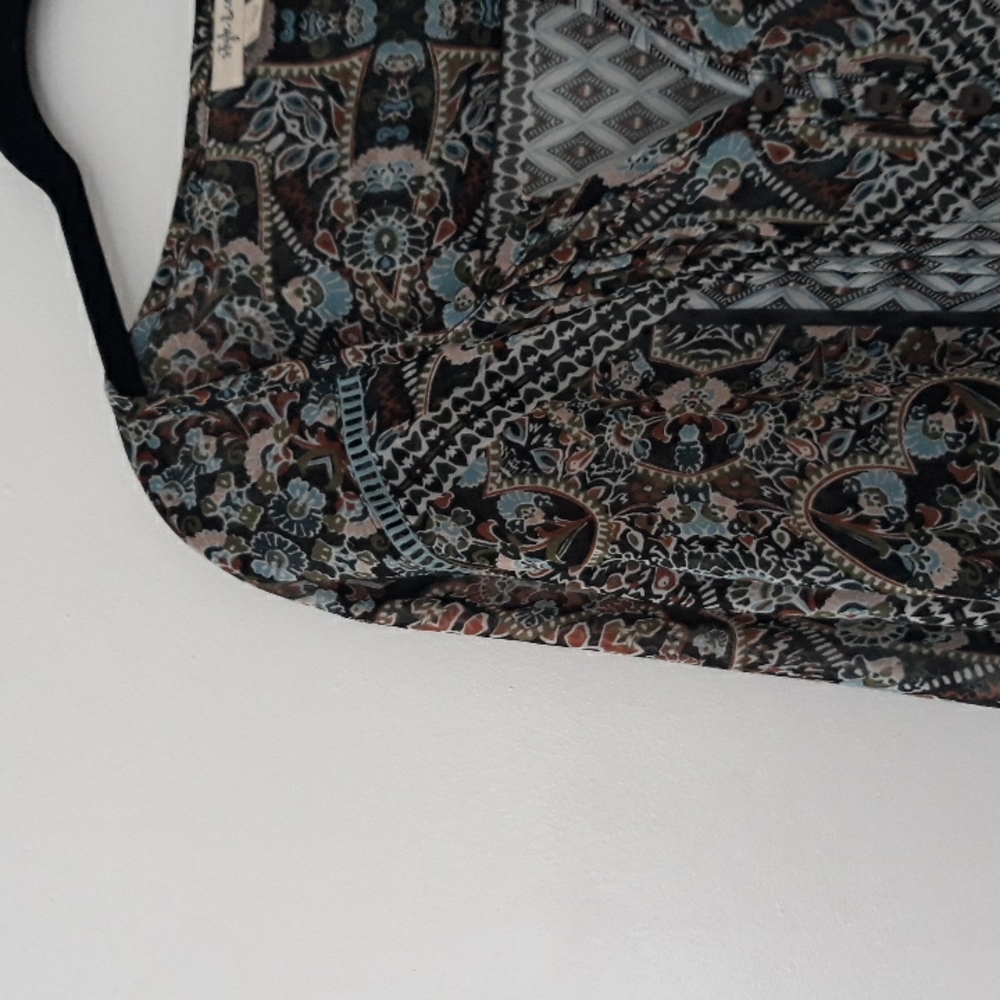 Style & Co. Mixed Print V neck Sheer Bell Sleeve Blouse - Picture 2 of 6